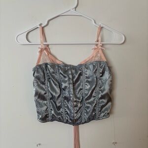 urban outfitters out from under light pink and dusty blue bow lace up crop top🎀